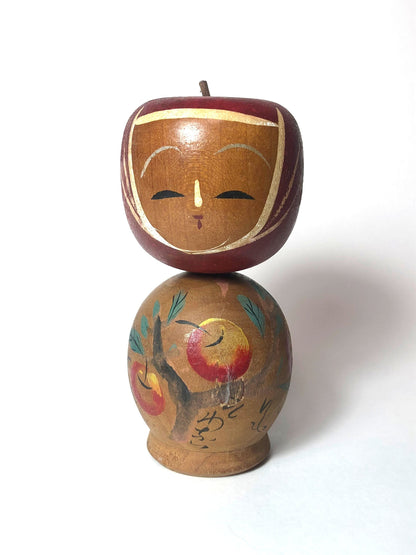 Vintage wooden kokeshi doll - apple picking girl