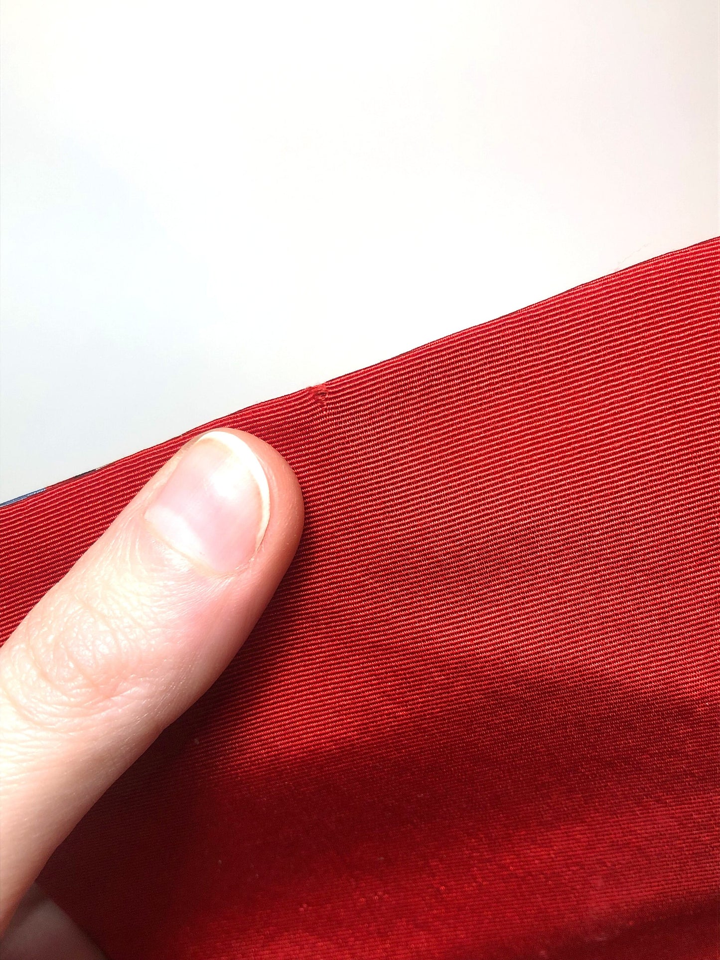Simple Japanese silk hanhaba obi - deep red with colorful stripes