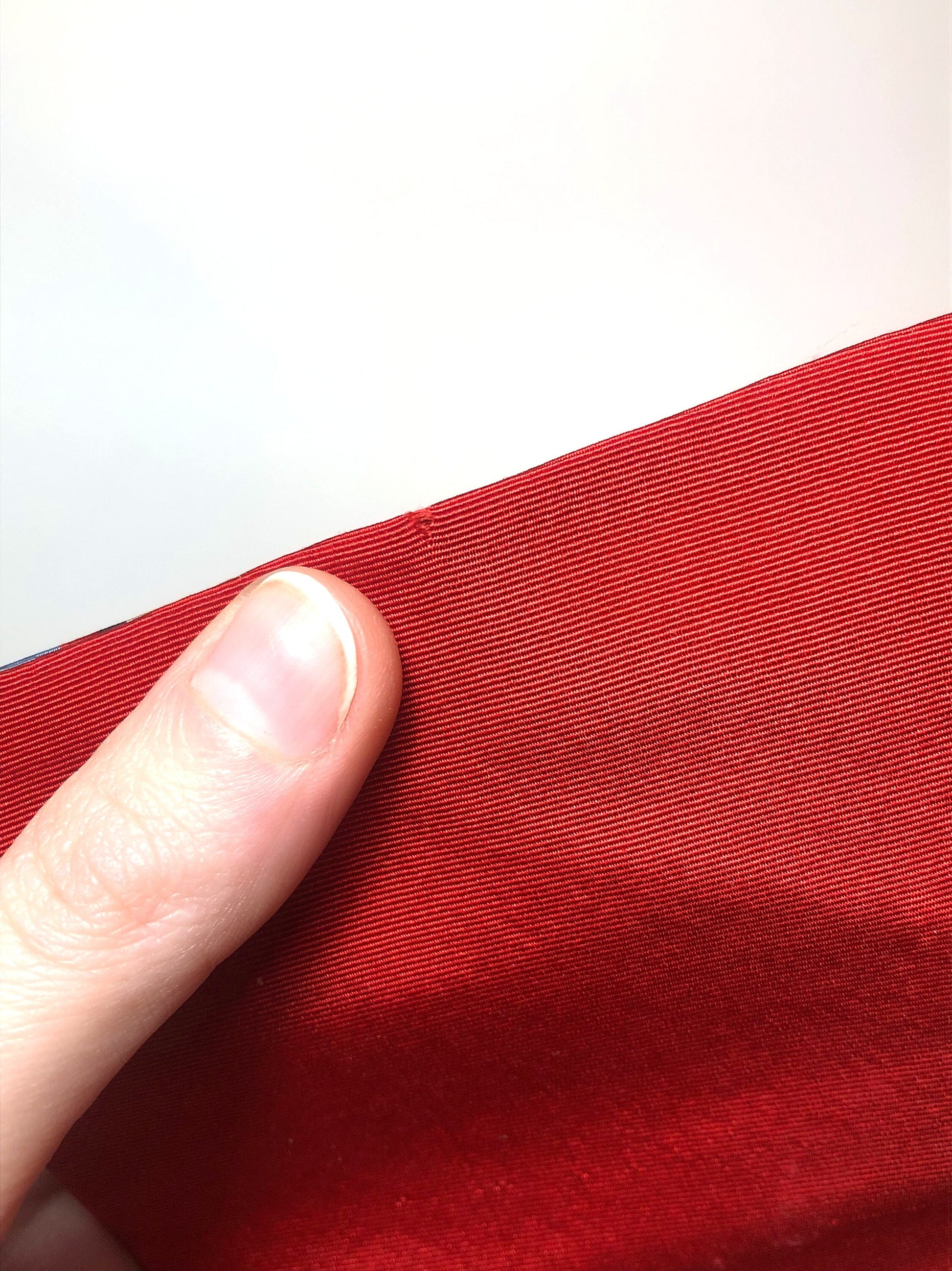 Simple Japanese silk hanhaba obi - deep red with colorful stripes