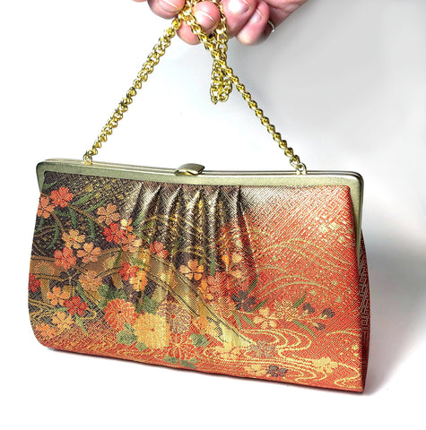 Vintage kimono handbag - two-way red and orange florals