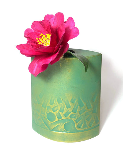 Japanese iron cast single bud vase - zodiac mouse