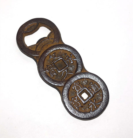 Japanese cast iron bottle opener - stack of coins