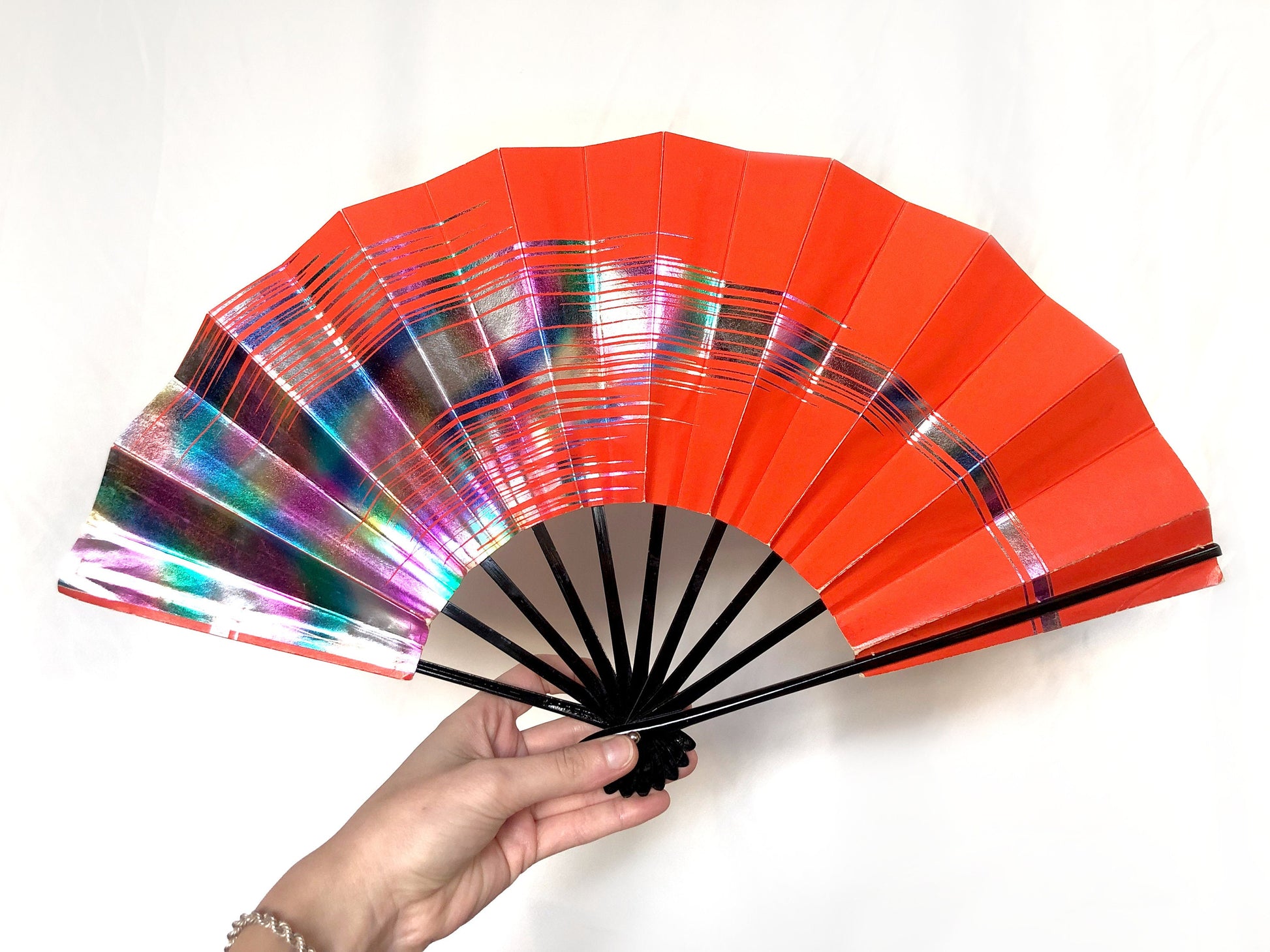 Foldable Japanese paper hand fan with color gradients - different colors available