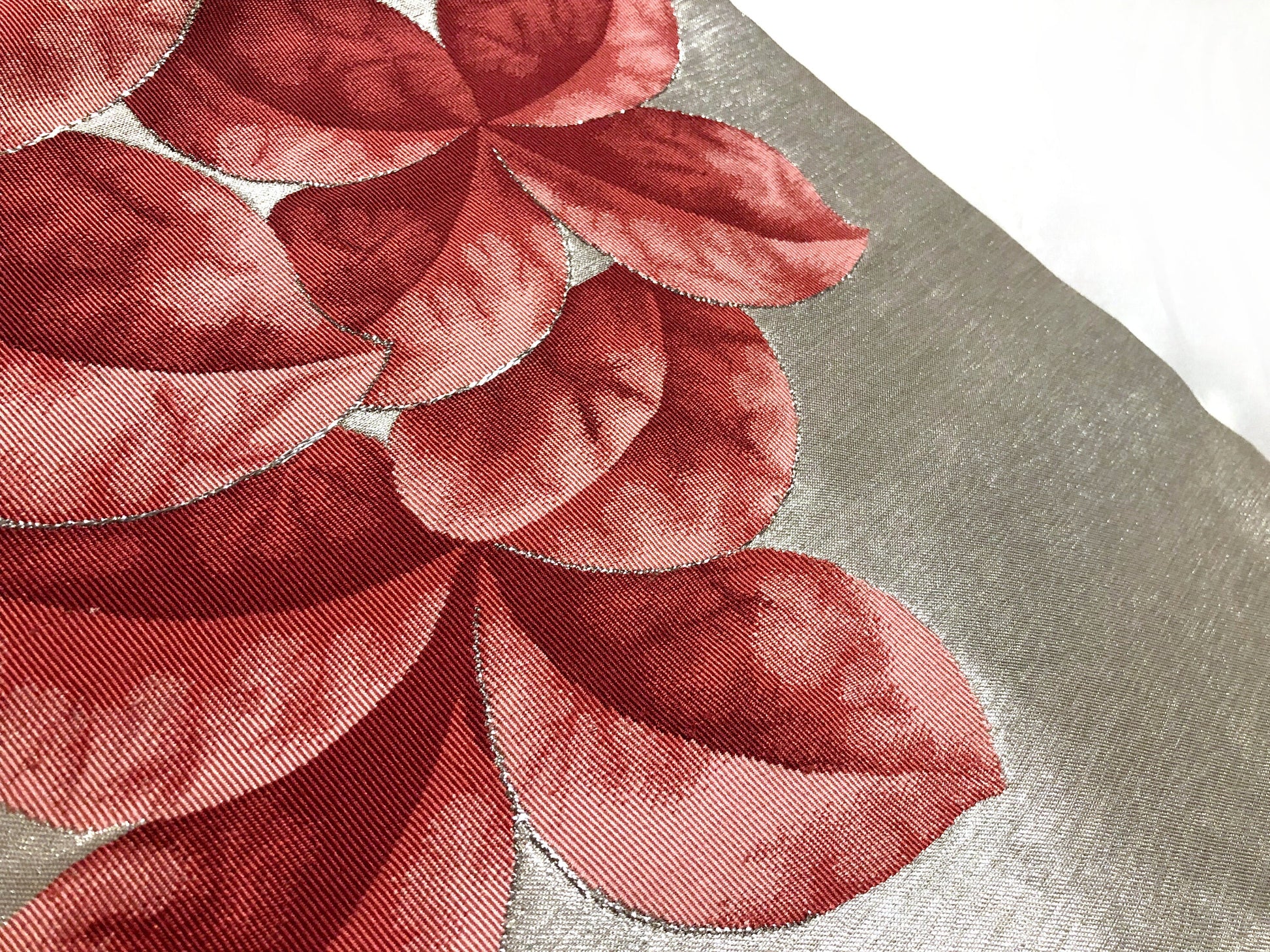 Elegant Nagoya obi - metallic silver with bright pink florals