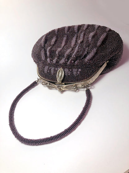 Vintage kimono handbag - beaded purple with geometric pattern