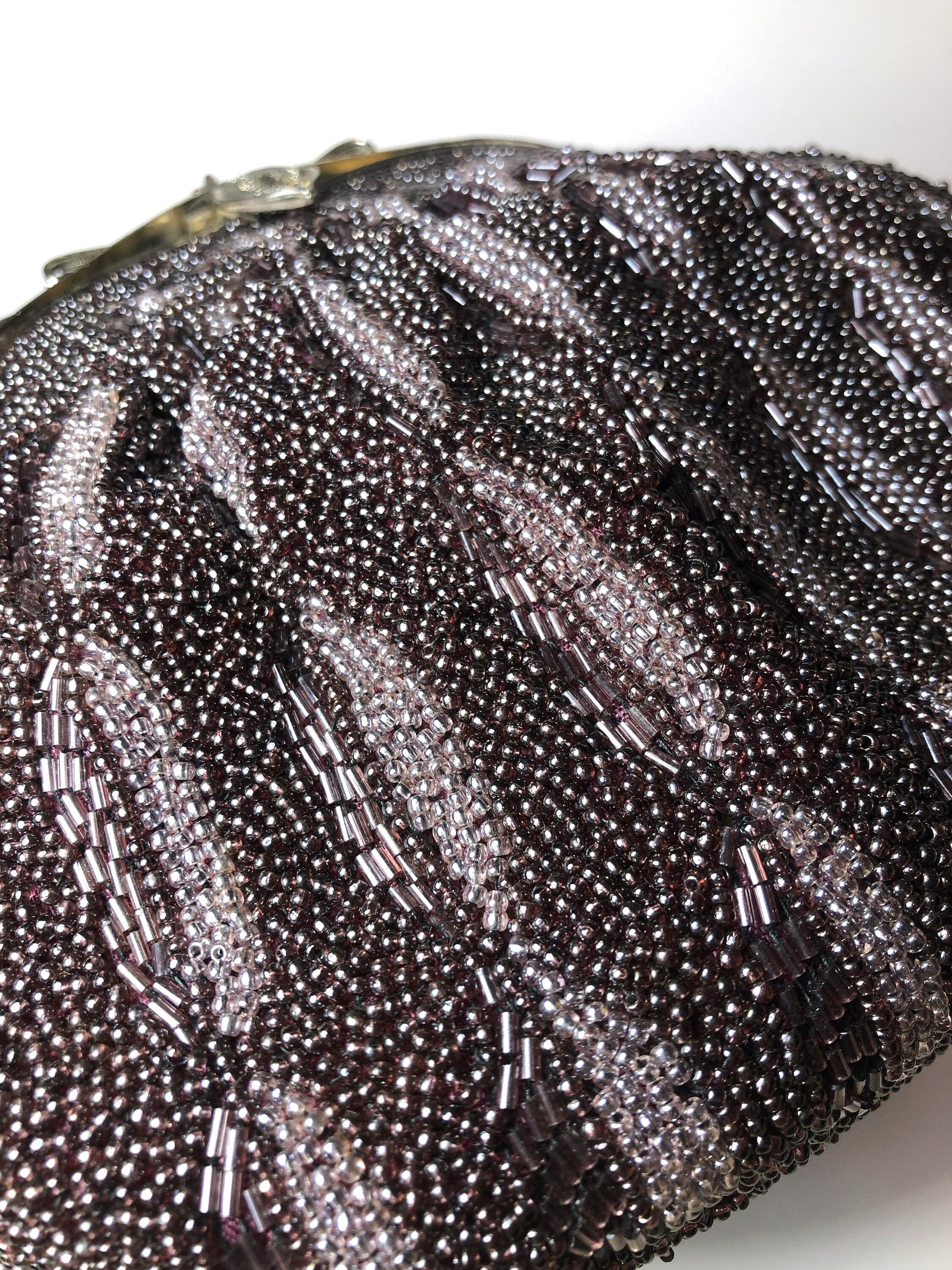 Vintage kimono handbag - beaded purple with geometric pattern