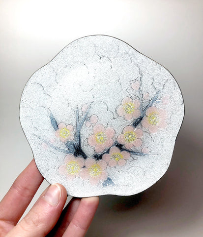 Japanese glass enamel plates "shippoyaki" - plum blossoms