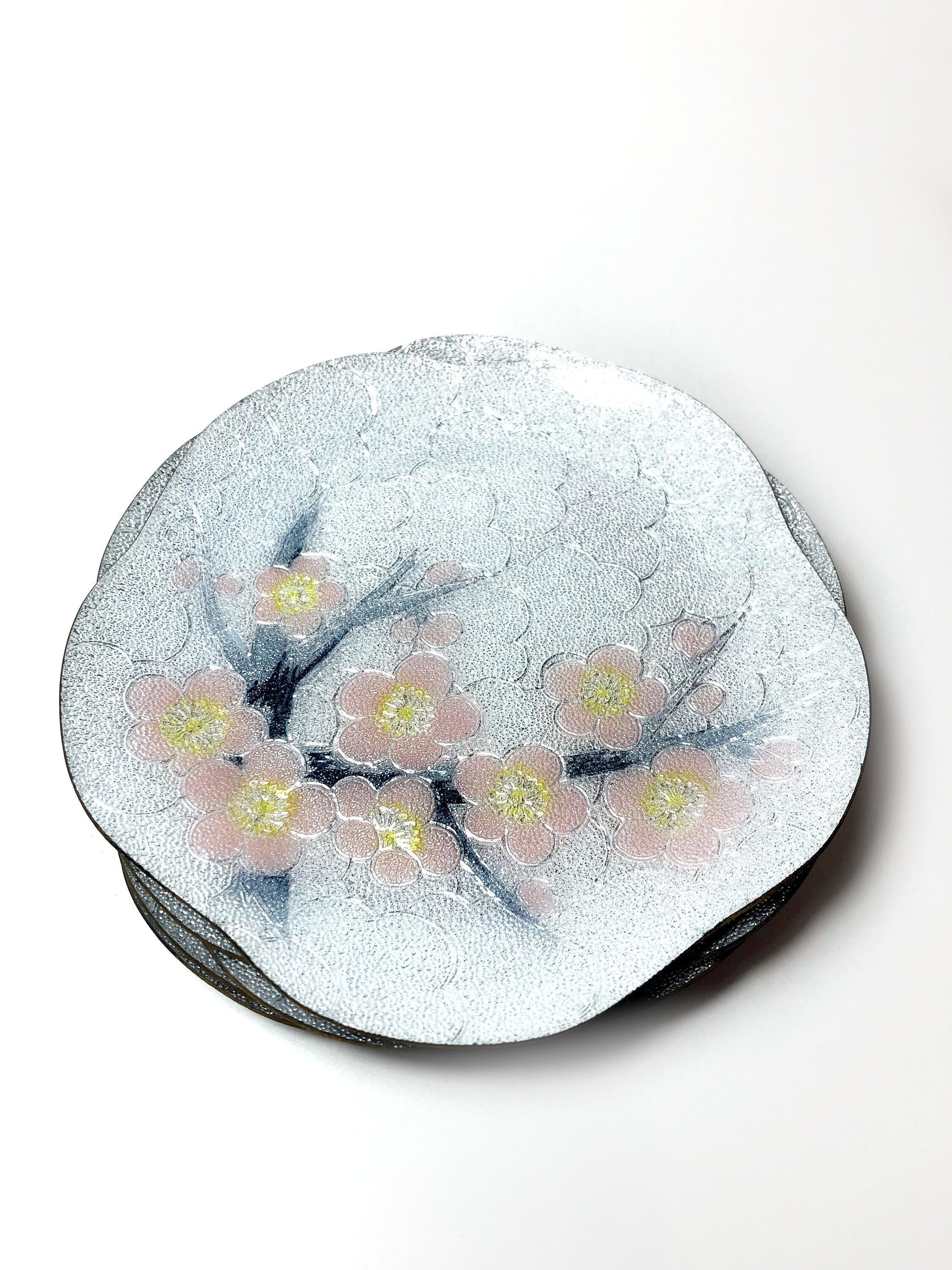 Japanese glass enamel plates "shippoyaki" - plum blossoms