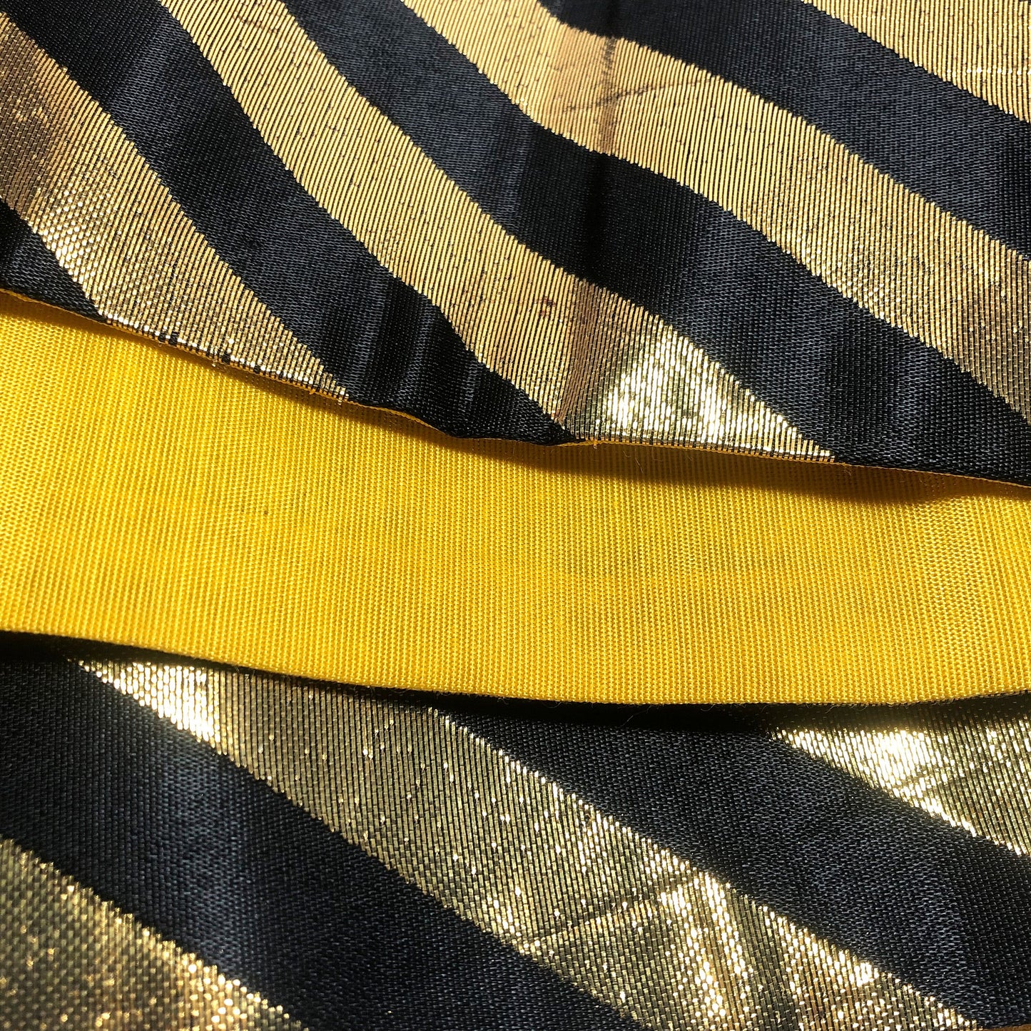 Reversible hanhaba obi - black and metallic stripes