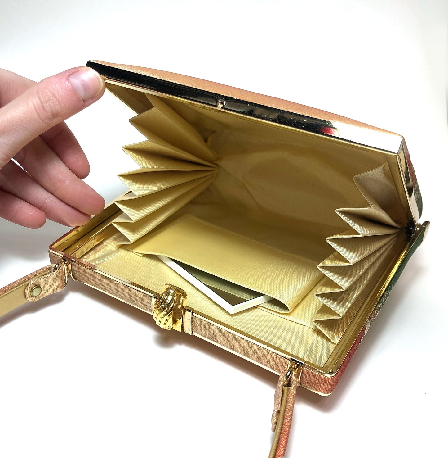 Vintage kimono handbag - orange and green gradient with floral motifs