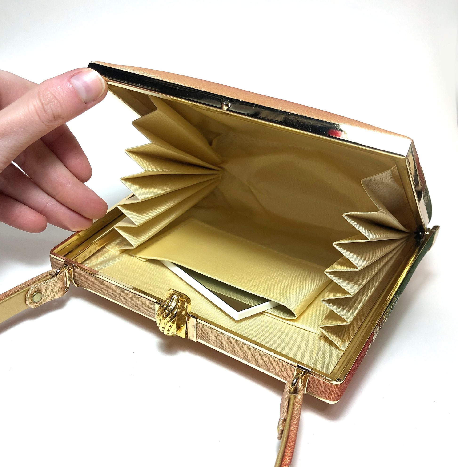 Vintage kimono handbag - orange and green gradient with floral motifs