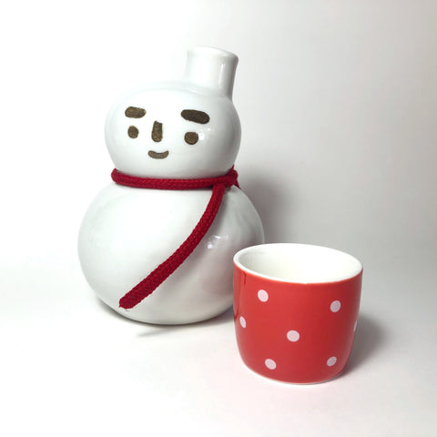 Yukidaruma - Japanese snowman sake bottle with a cup