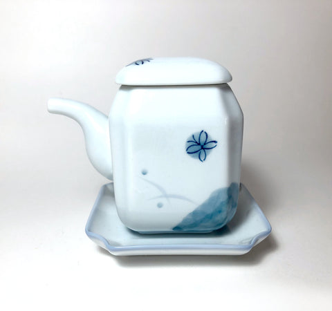 Small Japanese soy sauce pot - blue florals and butterflies