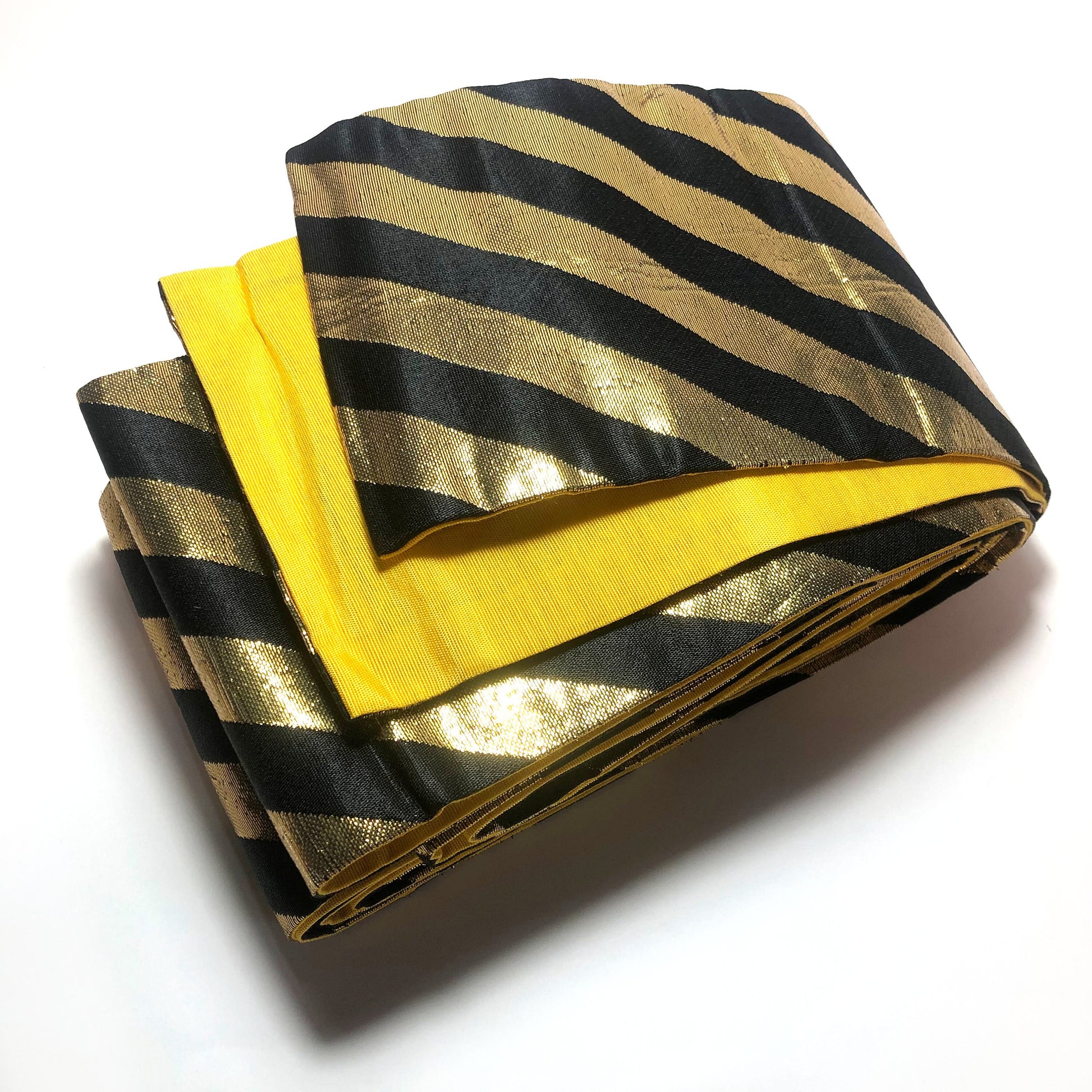 Reversible hanhaba obi - black and metallic stripes