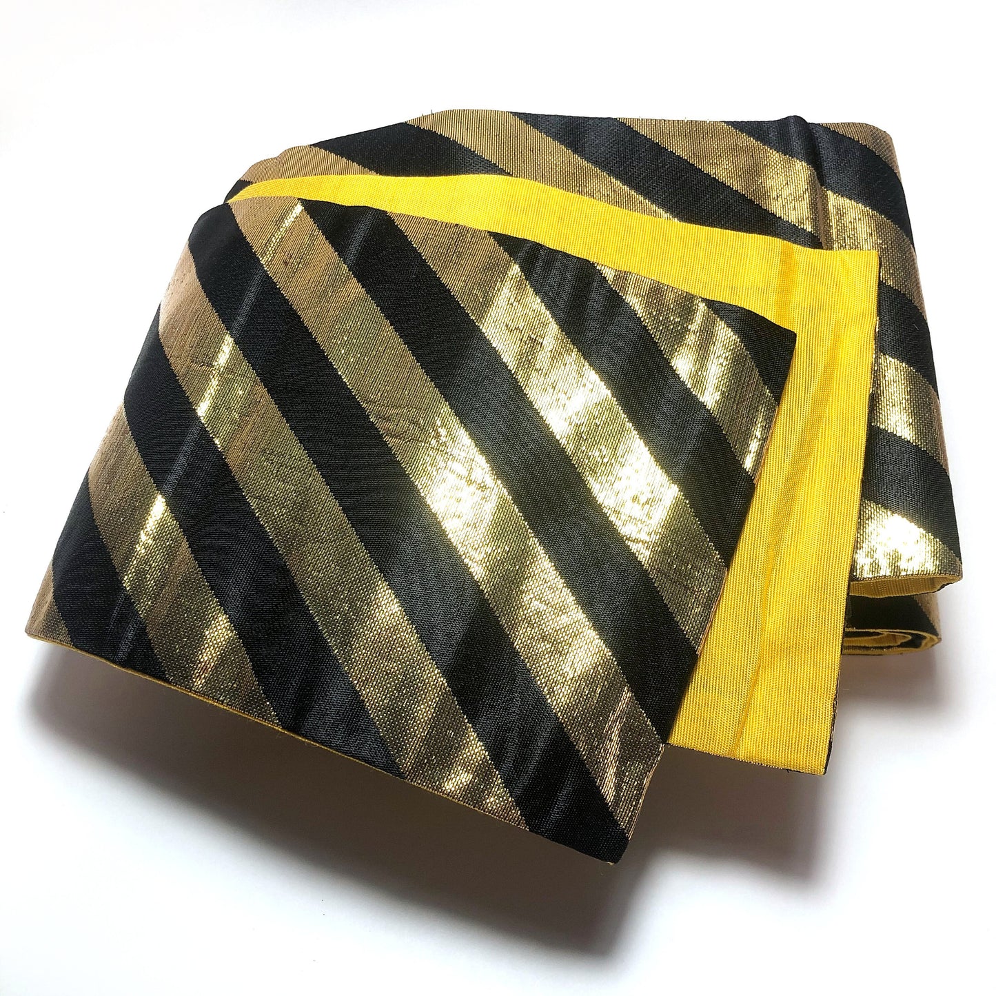 Reversible hanhaba obi - black and metallic stripes