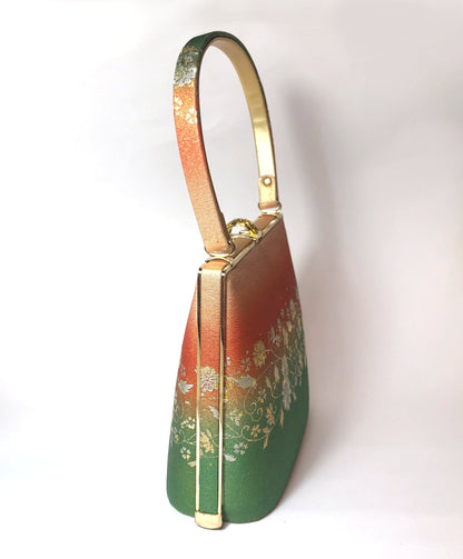 Vintage kimono handbag - orange and green gradient with floral motifs