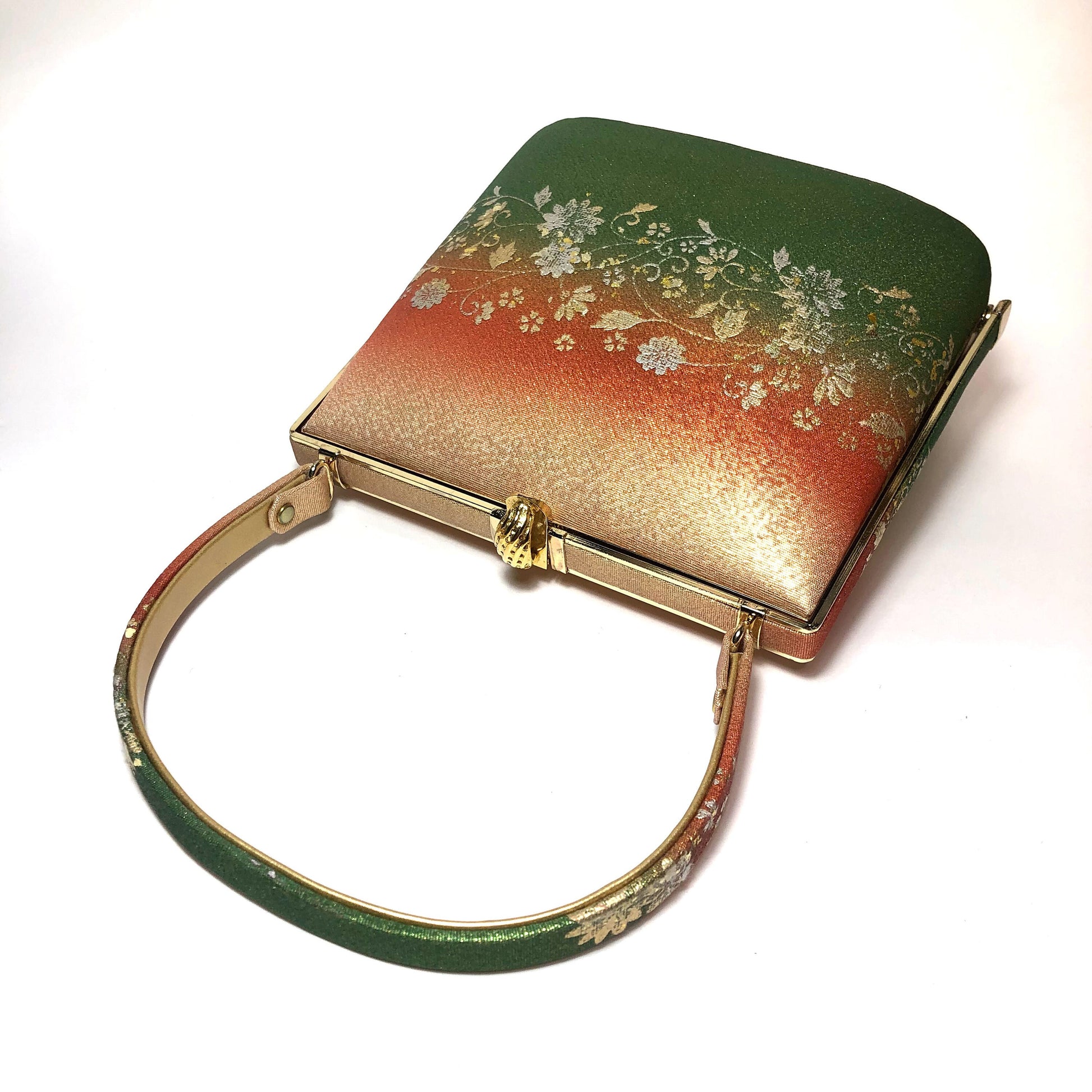 Vintage kimono handbag - orange and green gradient with floral motifs