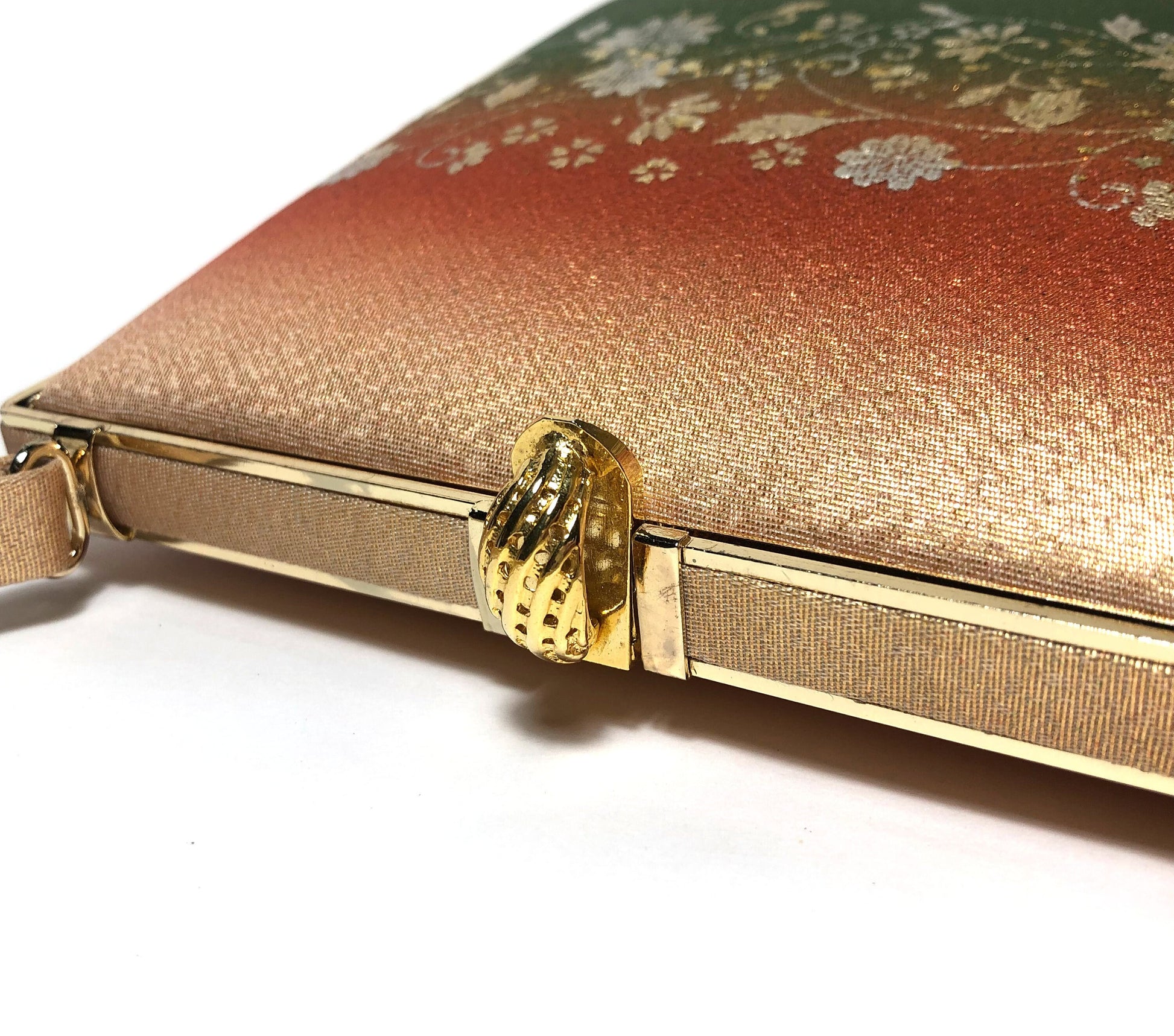 Vintage kimono handbag - orange and green gradient with floral motifs