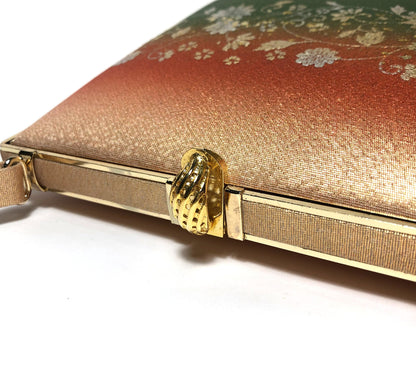 Vintage kimono handbag - orange and green gradient with floral motifs