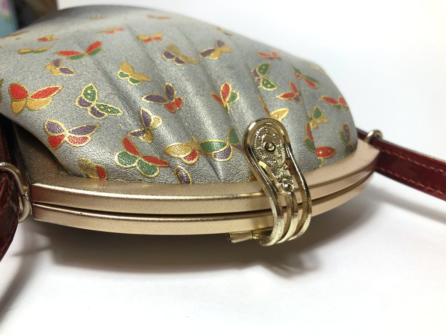 Vintage kimono handbag - gray with colorful butterflies