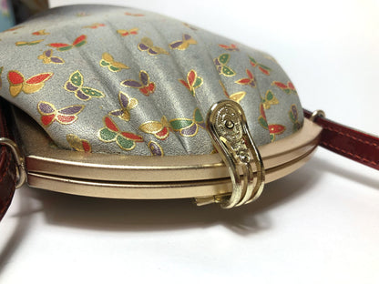 Vintage kimono handbag - gray with colorful butterflies