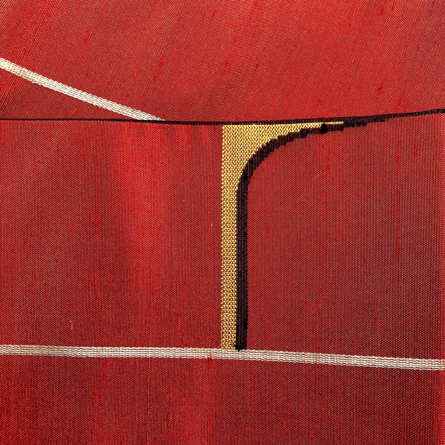 Casual Japanese hanhaba obi - orange red with subtle geometric decoration