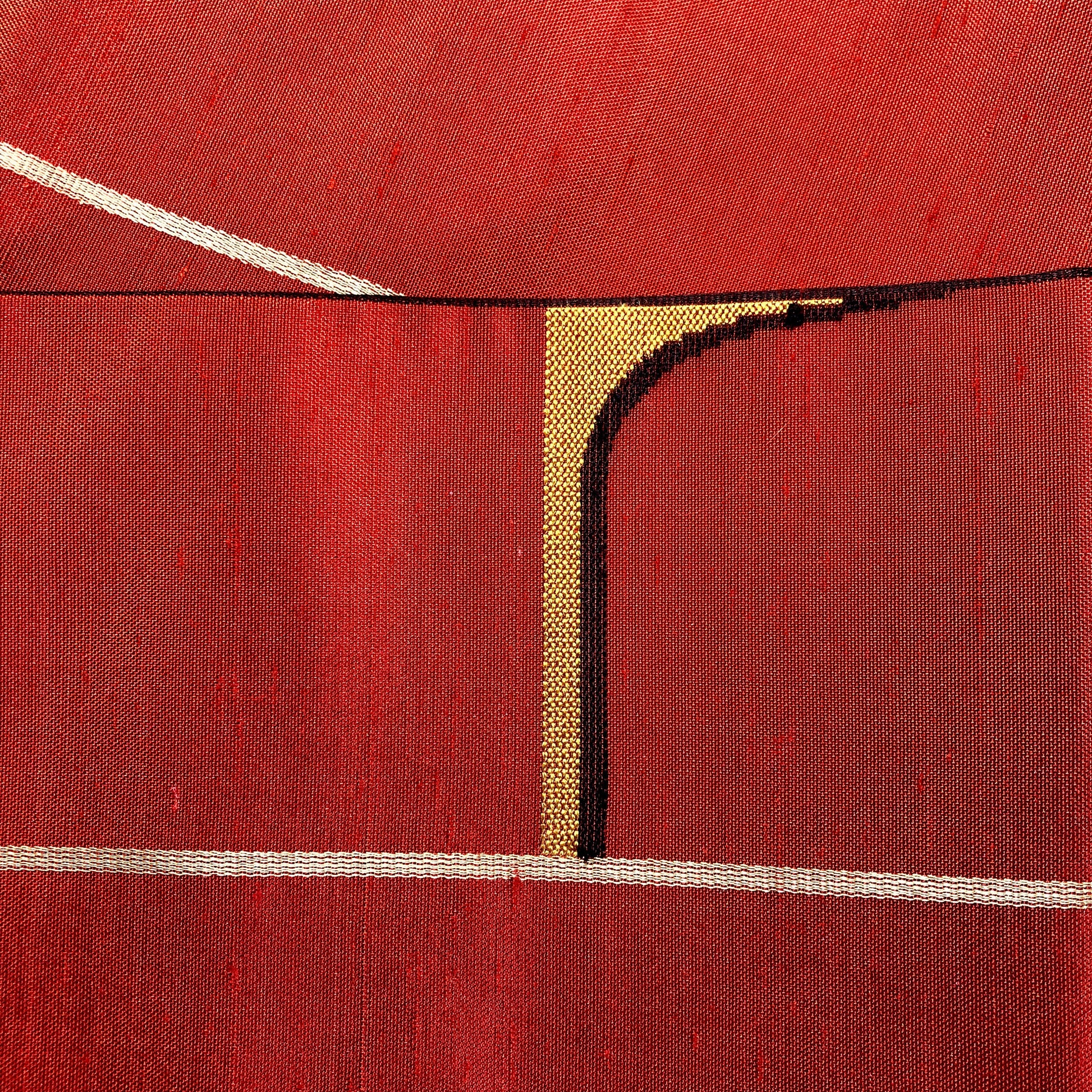 Casual Japanese hanhaba obi - orange red with subtle geometric decoration