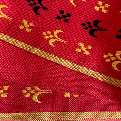 Vivid Japanese hanhaba obi - red with black and yellow rice stalk pattern