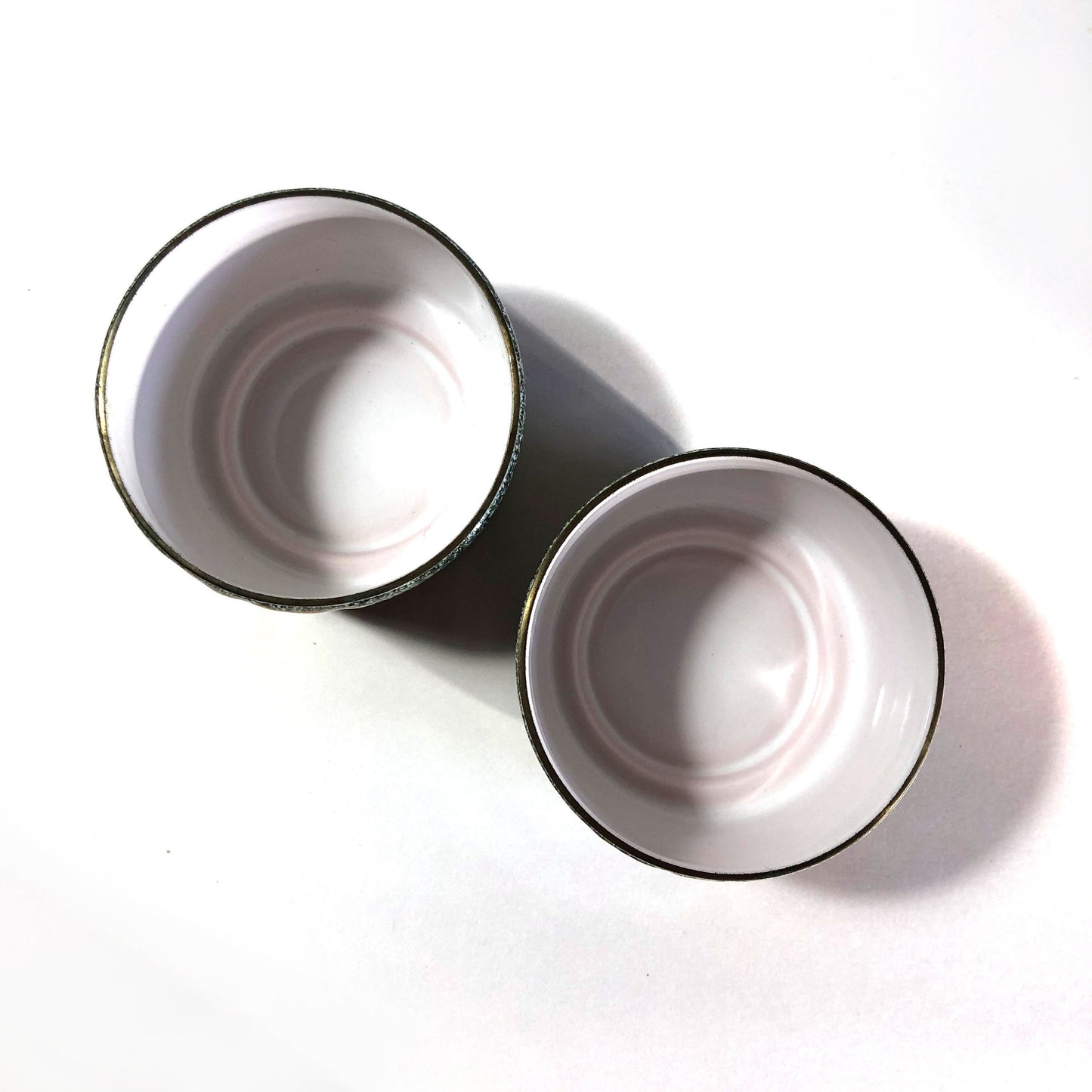 Japanese enameled sake cups - set of 2 - teal and gold cloisonne by Tutanka