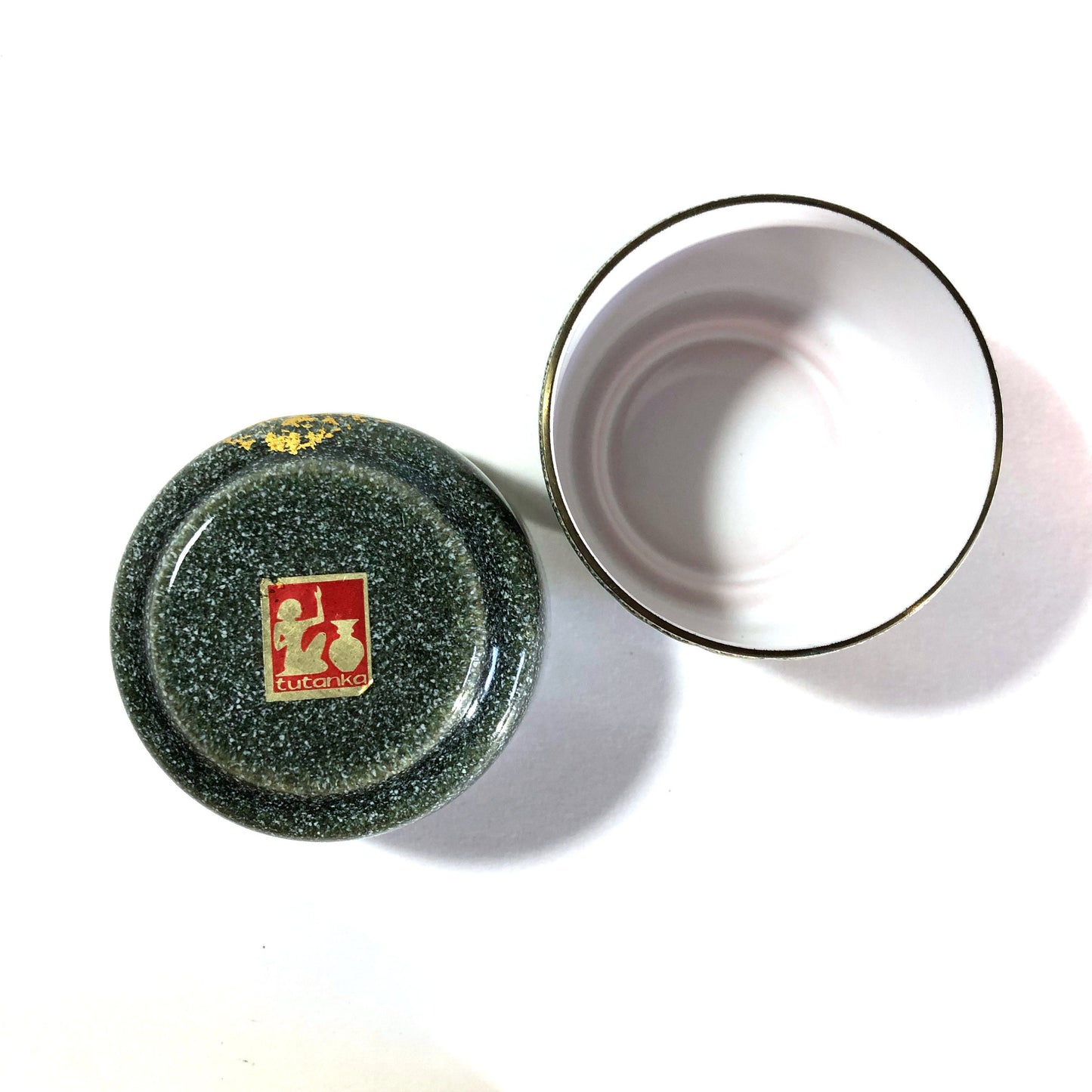 Japanese enameled sake cups - set of 2 - teal and gold cloisonne by Tutanka