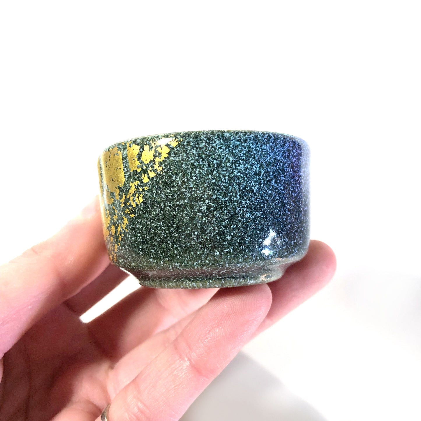 Japanese enameled sake cups - set of 2 - teal and gold cloisonne by Tutanka