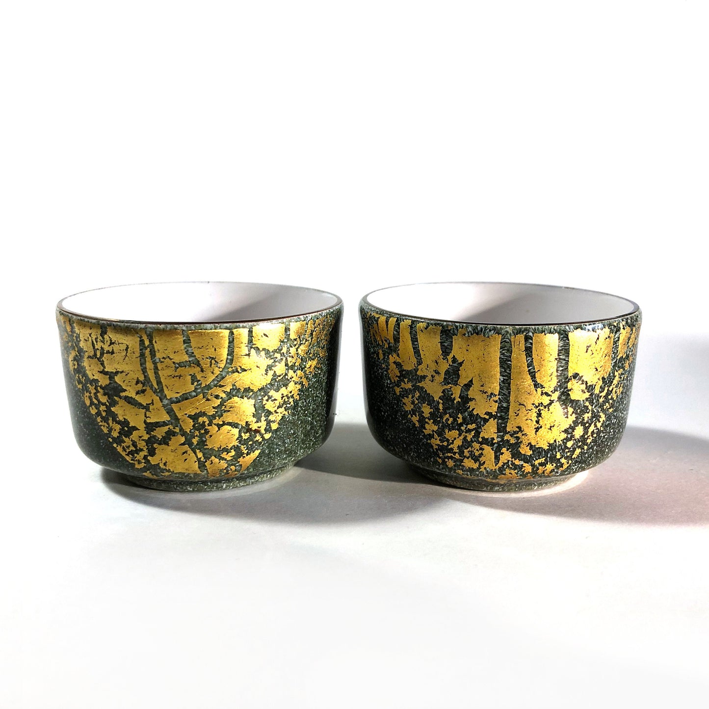 Japanese enameled sake cups - set of 2 - teal and gold cloisonne by Tutanka