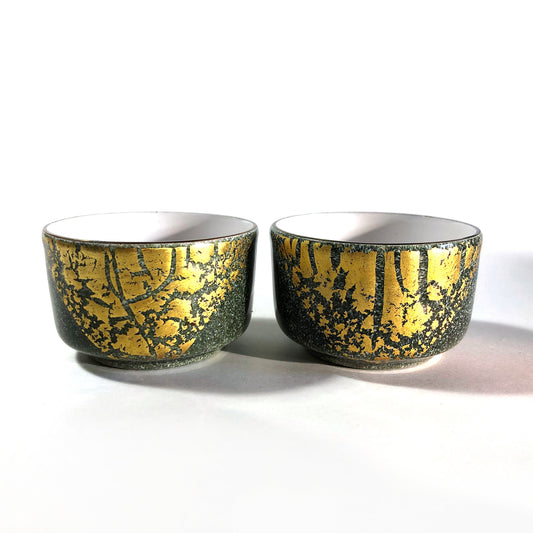 Japanese enameled sake cups - set of 2 - teal and gold cloisonne by Tutanka