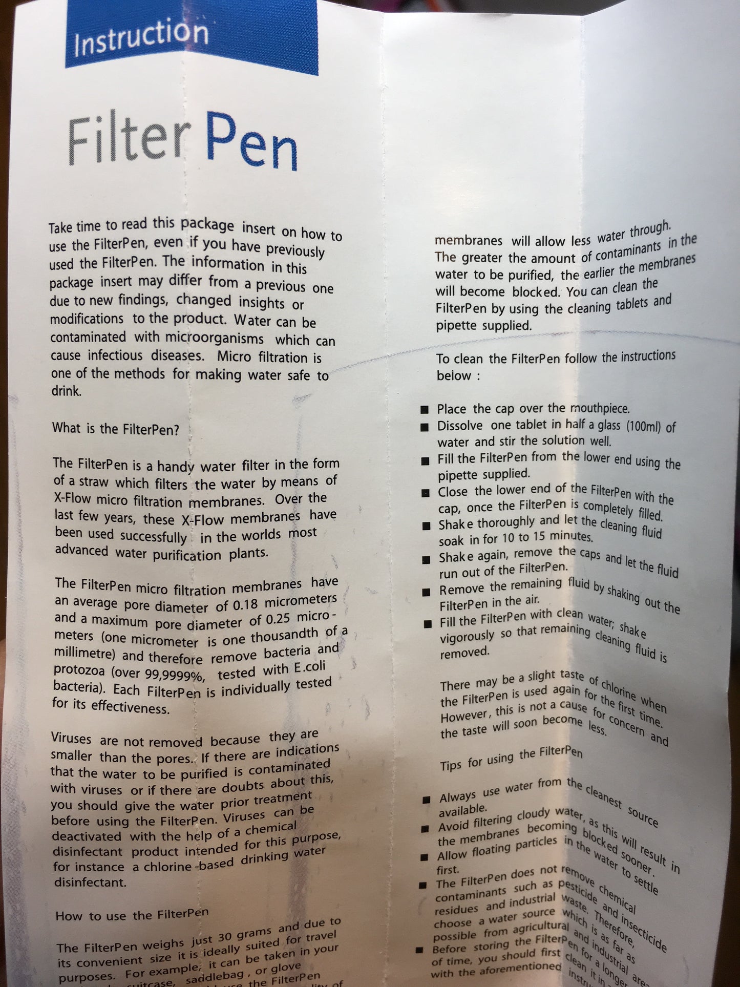 Filter (purification) pen